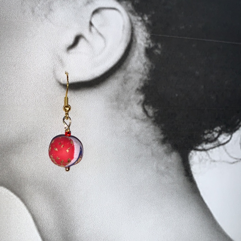 Handmade Clay Bead 🇺🇸 Red-White-Blue with Gold Foil